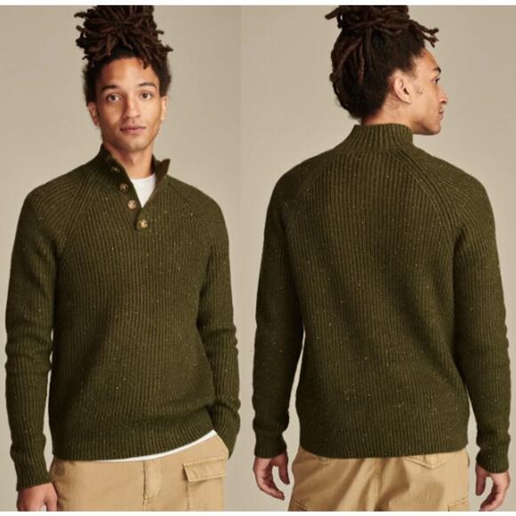 NWT Lucky Brand Nep 1/4 Mock Neck Rib Knit Sweater Olive Night Men's Size Large - Picture 1 of 14